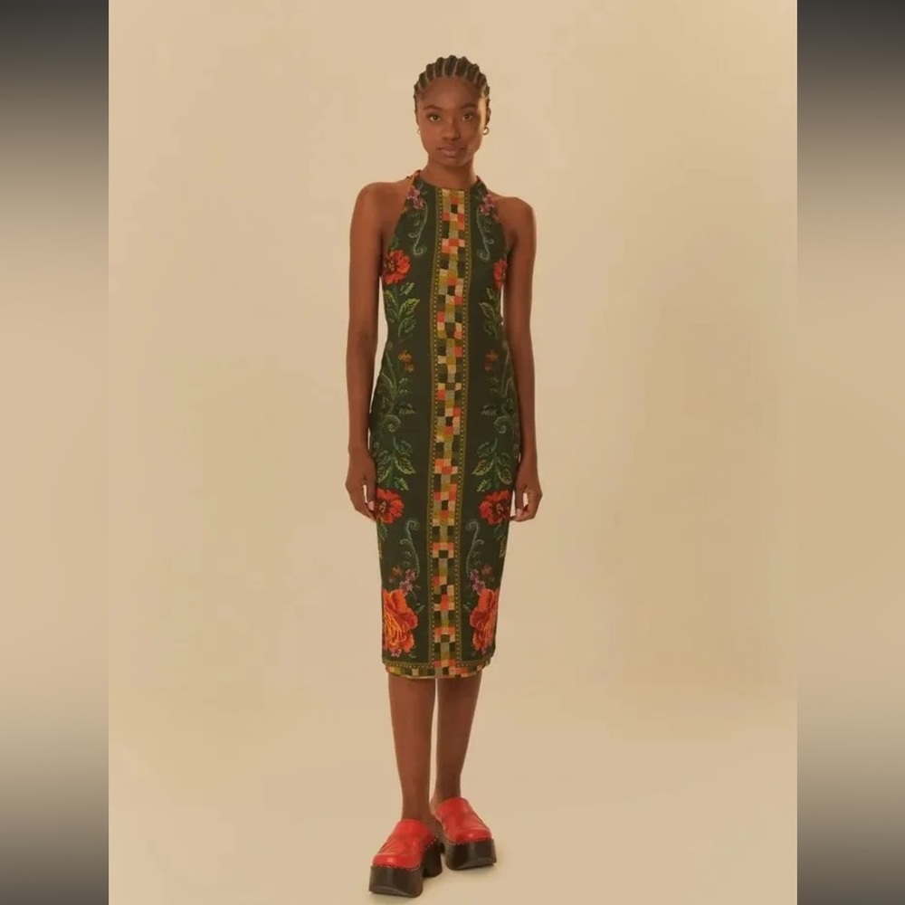 FARM Rio Green Floral Midi Dress Large